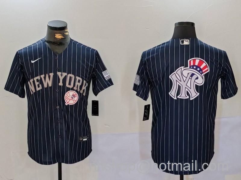 Men's New York Yankees Navy Team Big Logo Cool Base Stitched MLB Jerseys