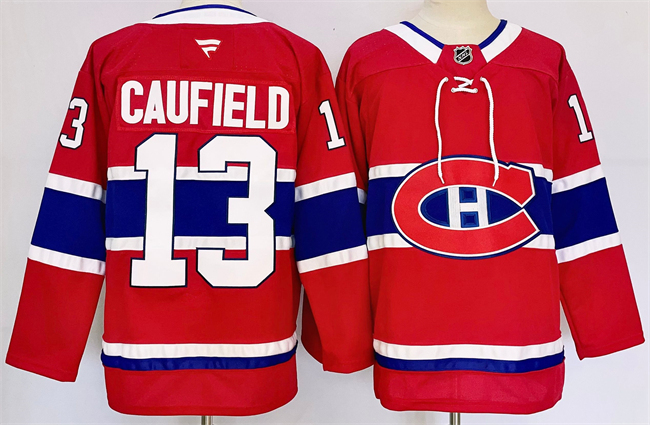 Men's Montreal Canadiens #13 Cole Caufield Red 2024-25 Stitched Jersey