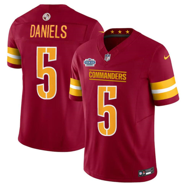 Men's Washington Commanders #5 Jayden Daniels Burgundy 2024 With Draft Patch F.U.S.E Vapor Limited Stitched Football Jersey