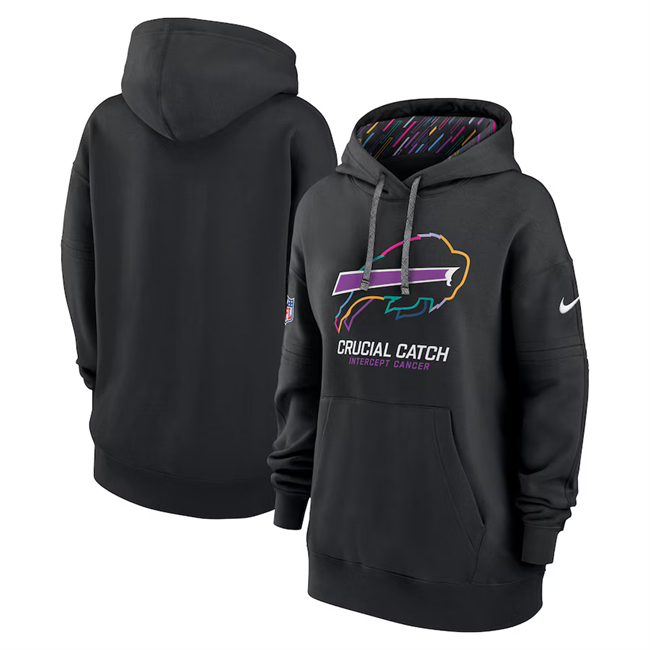 Women's Buffalo Bills Black 2024 Crucial Catch Club Pullover Hoodie(Run Small)