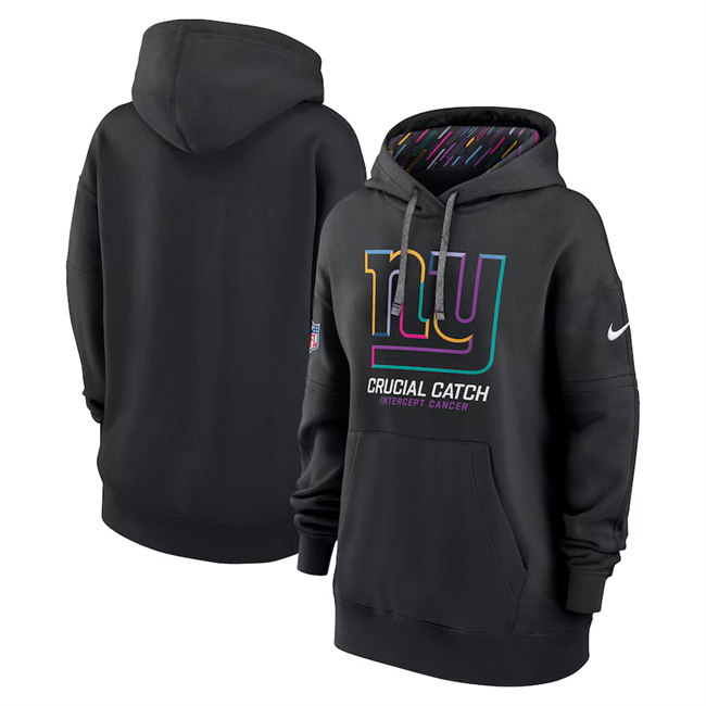 Women's New York Giants Black 2024 Crucial Catch Club Pullover Hoodie(Run Small)