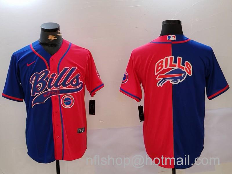 Men's Buffalo Bills big logo Red Blue Team Cool Base Stitched Baseball Jerseys