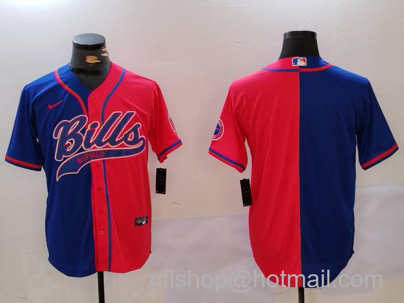 Men's Buffalo Bills blank Red Blue Team Cool Base Stitched Baseball Jerseys