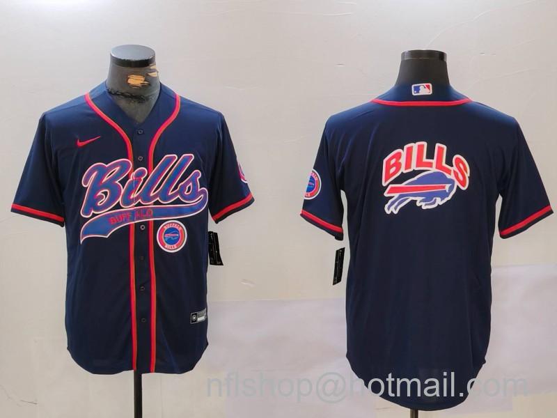 Men's Buffalo Bills big logo Navy Team Cool Base Stitched Baseball Jersey