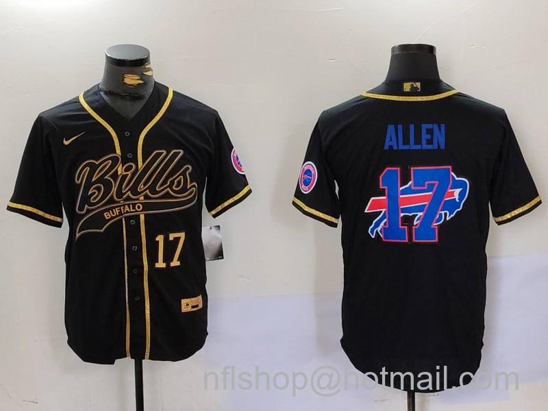 Men's Buffalo Bills #17 Josh Allen Black Cool Base Stitched MLB Baseball Jersey