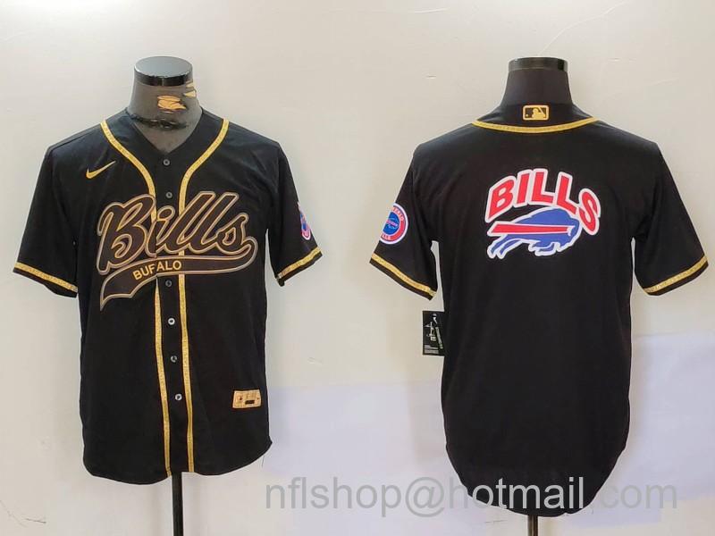 Men's Buffalo Bills big logo Black Cool Base Stitched Baseball Jerseys