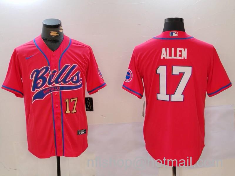 Men's Buffalo Bills #17 Josh Allen Red Cool Base Stitched Baseball Jersey