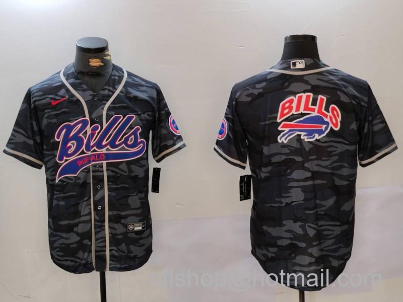 Men's Buffalo Bills big logo Camo Team Cool Base Stitched Baseball Jersey