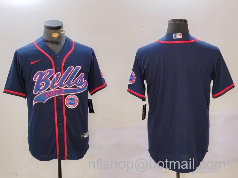 Men's Buffalo Bills Blank Navy Team Cool Base Stitched Baseball Jersey