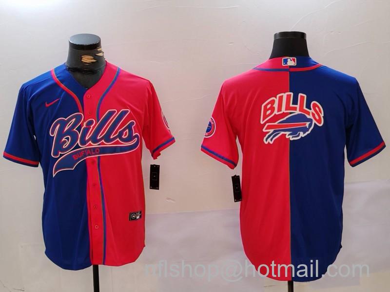 Men's Buffalo Bills big logo Red Blue Team Cool Base Stitched Baseball Jersey