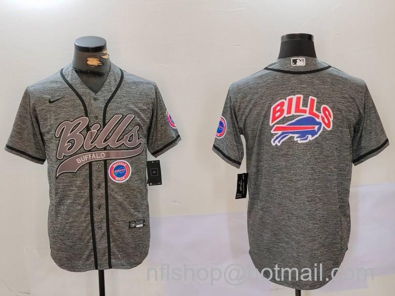 Men's Buffalo Bills Grey Team Big logo Cool Base Stitched Baseball MLB Jersey