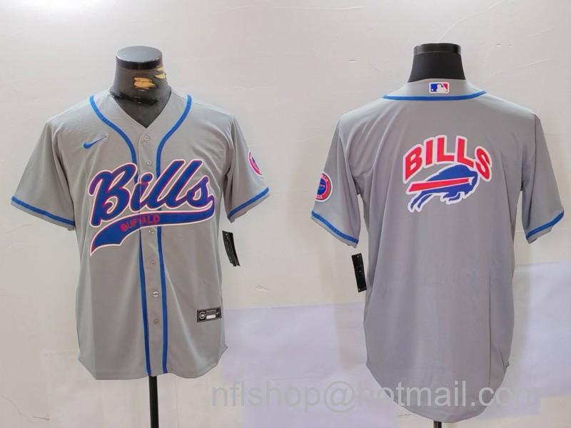 Men's Buffalo Bills Grey Team Blank Cool Base Stitched Baseball Jersey