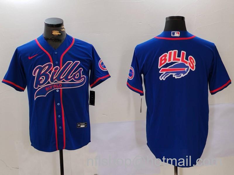 Men's Buffalo Bills big logo Blue Team Cool Base Stitched Baseball Jersey