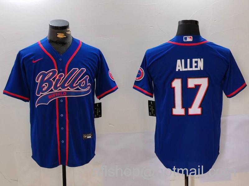 Men's Buffalo Bills #17 Josh Allen Blue Team Cool Base Stitched Baseball Jersey