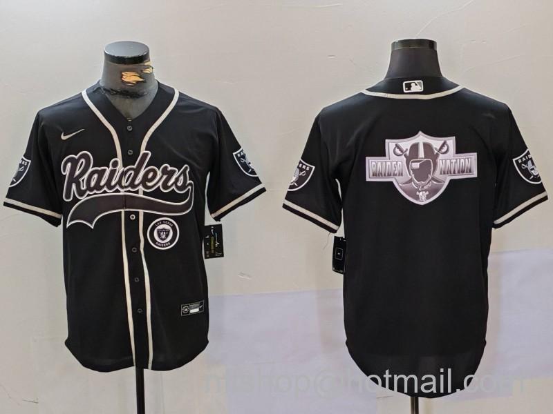 Men's Las Vegas Raiders Black Team Big Logo With Patch Cool Base Stitched Baseball Nike Jersey