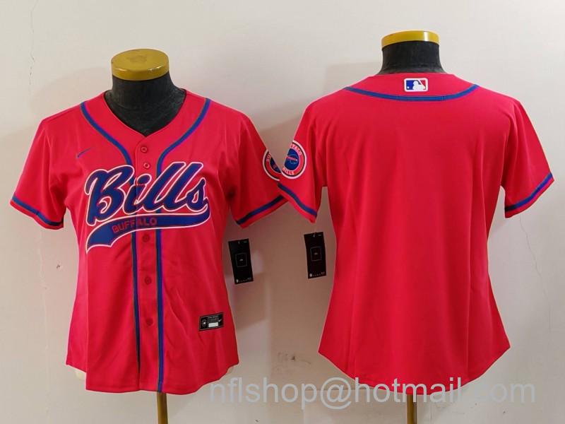 Women's Buffalo Bills Blank Red With Patch Cool Base Stitched Baseball Jerseys