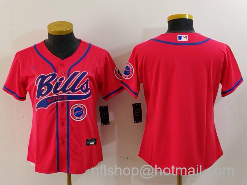 Women's Buffalo Bills Blank Red With Patch Cool Base Stitched Baseball Jersey