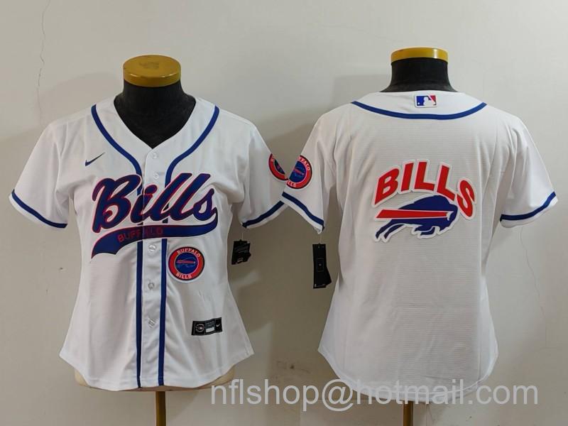 Women's Buffalo Bills White Team Big Logo With Patch Nike Cool Base Stitched Baseball Jerseys