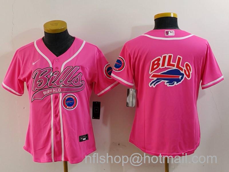 Women's Buffalo Bills Pink Team Big Logo With Patch Nike Cool Base Stitched Baseball Jersey