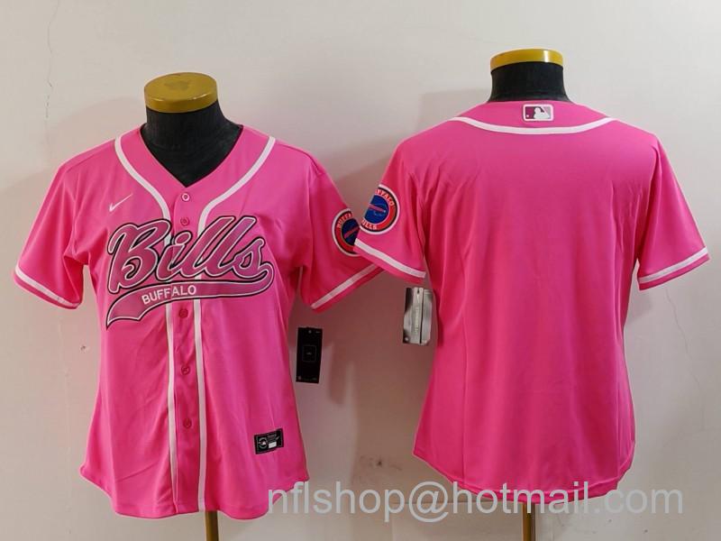 Women's Buffalo Bills Blank Pink Team Big Logo With Patch Cool Base Stitched Baseball Jerseys