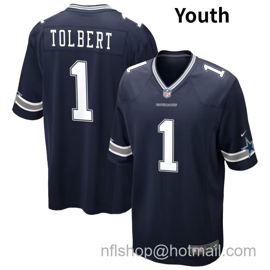 Youth Dallas Cowboys #1 Jalen Tolbert Navy Blue Vapor Limited Jersey