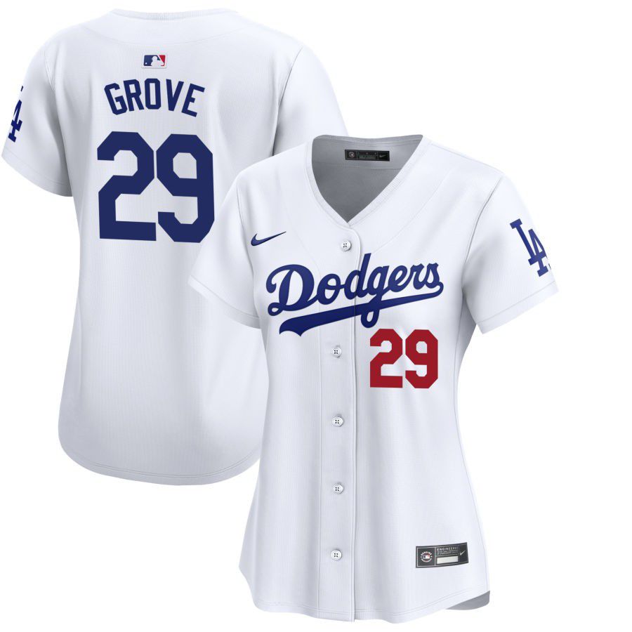 Women's Los Angeles Dodgers #29 Michael Grove Home White Limited Stitched Baseball Jersey