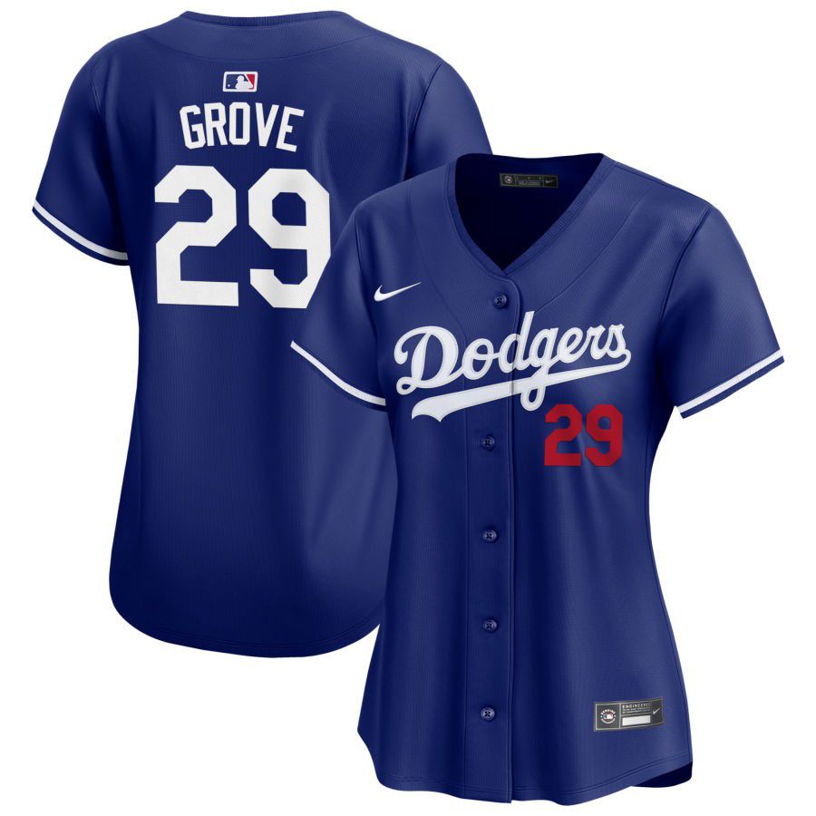 Women's Los Angeles Dodgers #29 Michael Grove Alternate Royal Limited Stitched Baseball Jersey