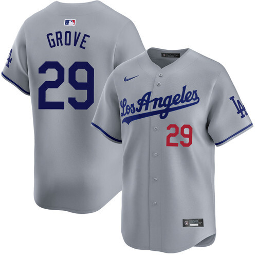 Men's Los Angeles Dodgers #29 Michael Grove Gray Road Limited Stitched Baseball Jersey