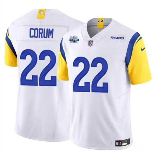 Men's Los Angeles Rams #22 Blake Corum White 2024 With Dradt Patch F.U.S.E Vapor Untouchable Stitched Football Jersey