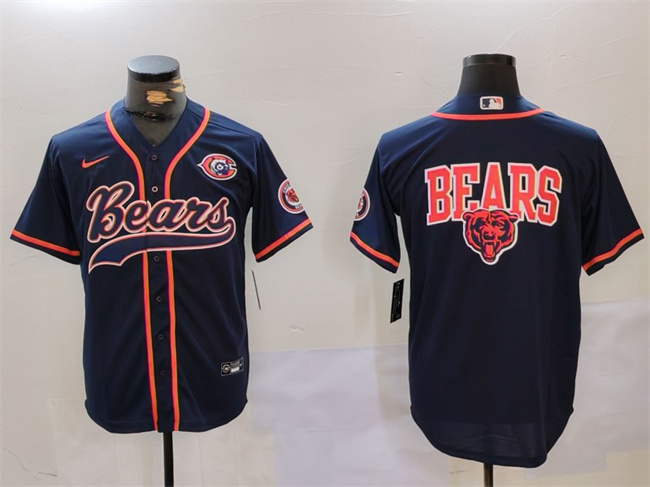 Men's Chicago Bears Navy Team Big Logo With Patch Cool Base Stitched Baseball Jersey