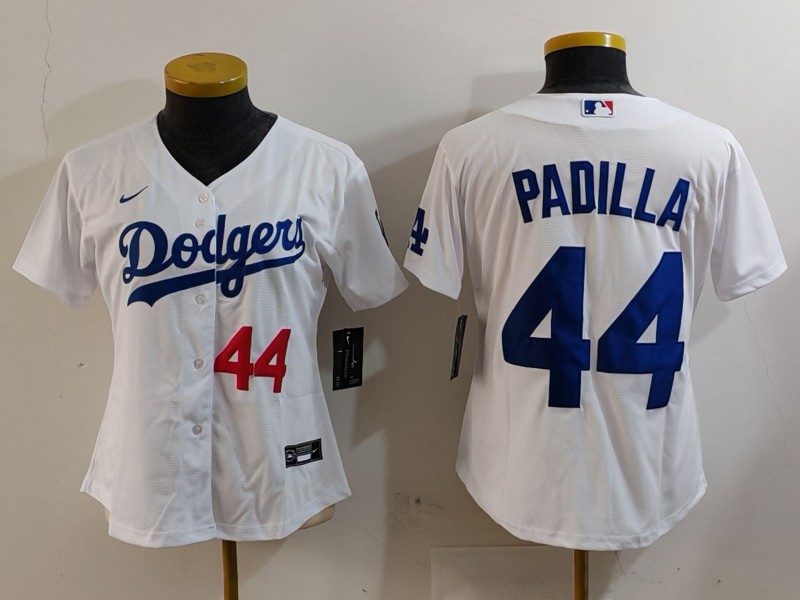 Women's Los Angeles Dodgers #44 Vicente Padilla Number White Cool Base Stitched Jersey