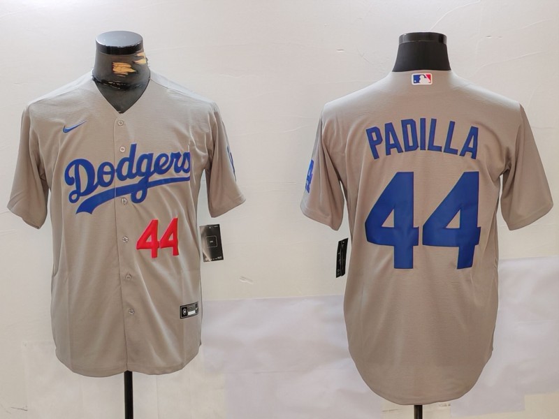 Men's Los Angeles Dodgers #44 Vicente Padilla Number Grey Cool Base Stitched Jersey