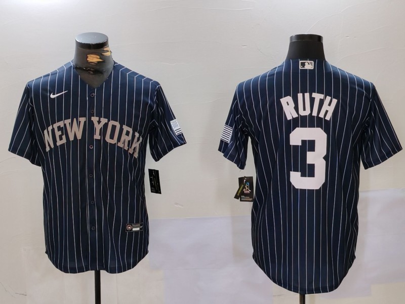 Men's New York Yankees #3 Babe Ruth Navy Pinstripe Fashion Cool Base Jersey