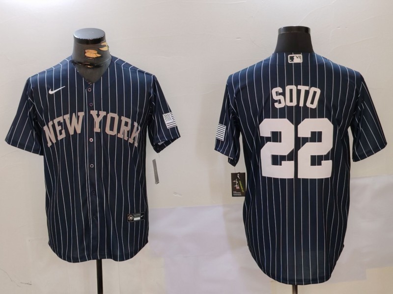 Men's New York Yankees #22 Juan Soto Navy Pinstripe Fashion Cool Base Jersey