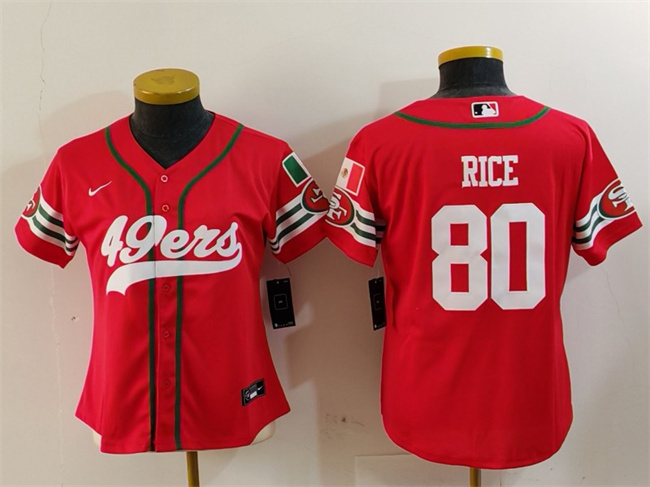 Women's San Francisco 49ers #80 Jerry Rice Red Mexico With Patch Cool Base Stitched Baseball Jersey(Run Small)