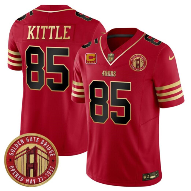 Men's San Francisco 49ers #85 George Kittle Red F.U.S.E. With 4-Star C Patch Golden Gate Bridge Patch Balck Scarlet Vapor Limited Stitched Football Jersey