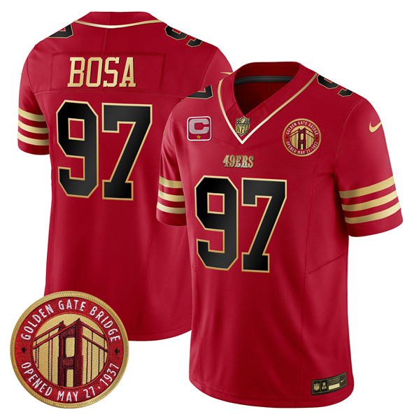 Men's San Francisco 49ers #97 Nick Bosa Red F.U.S.E. Golden Gate Bridge With 1-Star C Patch Balck Scarlet Vapor Limited Stitched Football Jersey