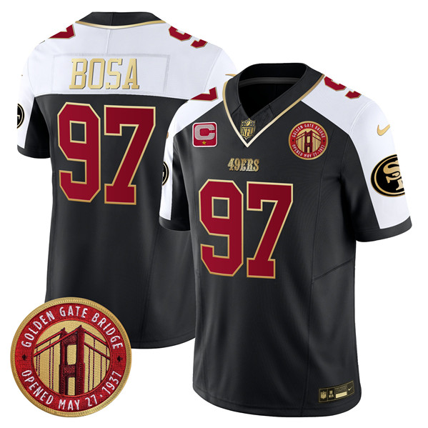 Men's San Francisco 49ers #97 Nick Bosa Balck F.U.S.E. Golden Gate Bridge With 1-Star C Patch Alternate Vapor Limited Stitched Football Jersey