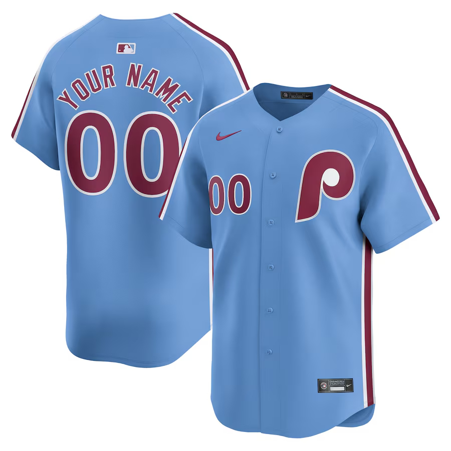 Men's Philadelphia Phillies Custom Nike Light Blue Alternate Limited Jersey