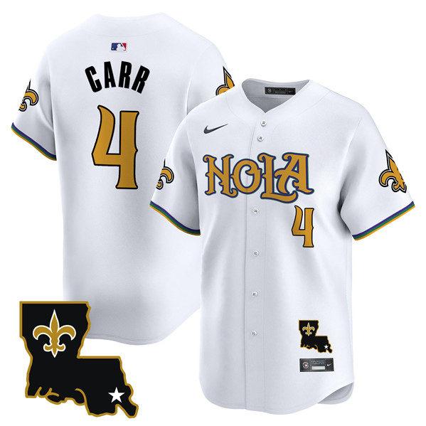 Men's New Orleans Saints #4 Derek Carr White Cool Base Stitched Baseball Jersey