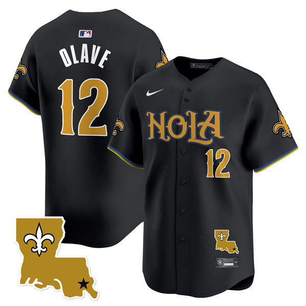 Men's New Orleans Saints #12 Chris Olave Black Cool Base Stitched Baseball Jerseys