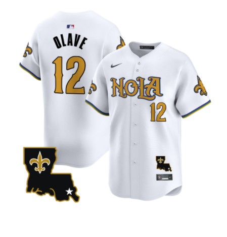 Men's New Orleans Saints #12 Chris Olave White Cool Base Stitched Baseball Jersey