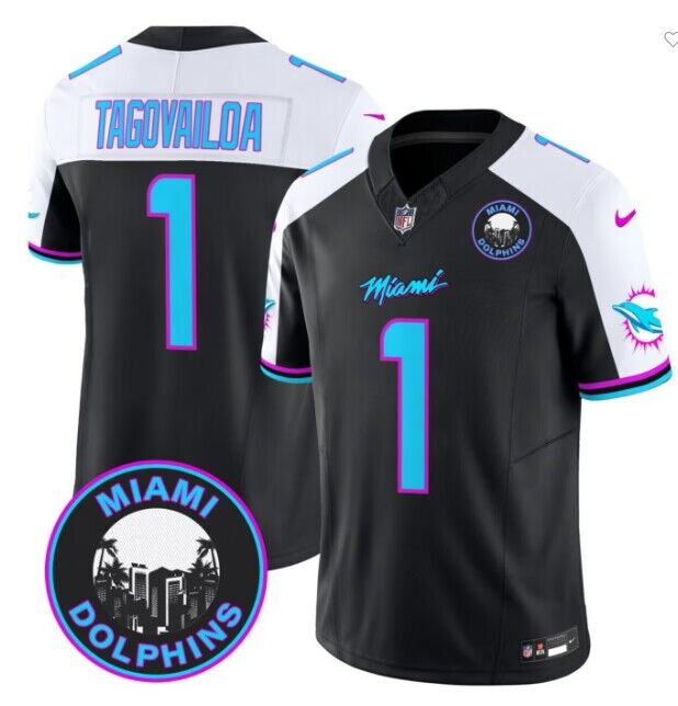 Men's Miami Dolphins #1 Tua Tagovailoa Black F.U.S.E. 'Miami Vice' Vapor Limited Stitched Football Jersey