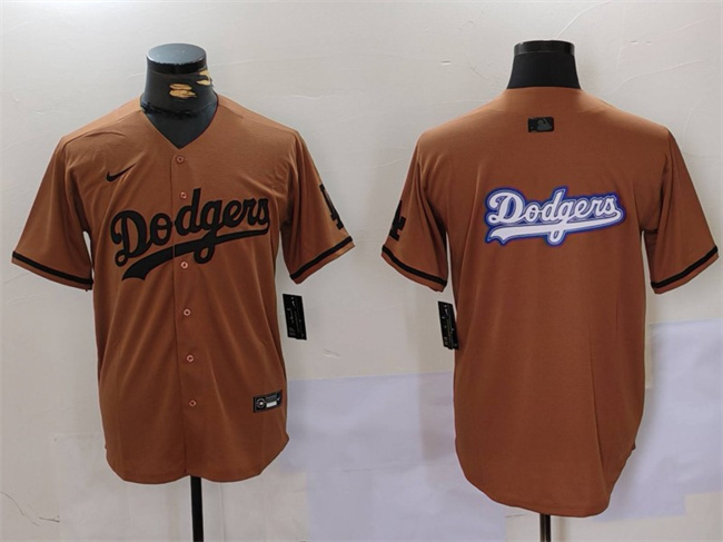 Men's Los Angeles Dodgers Team Big Logo Brown Cool Base With Patch Stitched Baseball MLB Jersey