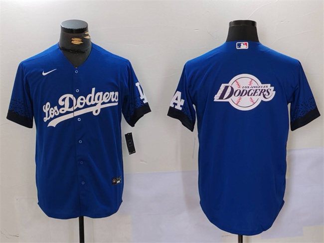 Men's Los Angeles Dodgers Blue Team Big Logo City Connect Cool Base Stitched Baseball Jersey (1)