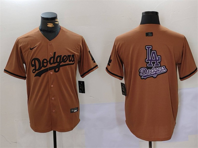 Men's Los Angeles Dodgers Team Big Logo Brown Cool Base With Patch MLB Stitched Baseball Jersey