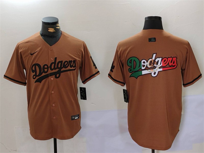 Men's Los Angeles Dodgers Team Big Logo Brown Cool Base With Patch Stitched Baseball Jersey