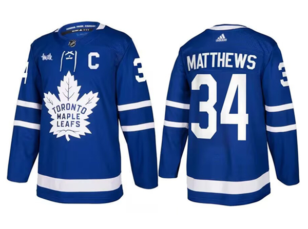 Men's Toronto Maple Leafs #34 Auston Matthews Blue With C & Milk Patch Stitched Jersey