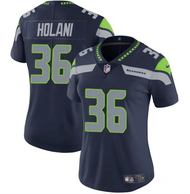 Women's Seattle Seahawks #36 George Holani Navy Vapor Limited Stitched Football Jersey(Run Small)