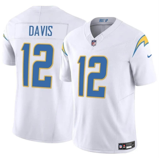 Youth Los Angeles Chargers #12 Derius Davis White 2024 F.U.S.E Vapor Limited Stitched Football Jersey